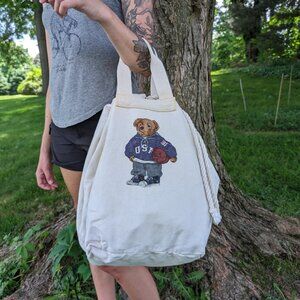 Beige Ralph Lauren Teddy Bag Basketball Vintage 90s